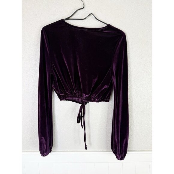 Fairy Goth Velvet Top Women Sz L Plum Crop Tie Front Renaissance Whimsigoth Y2K - Picture 8 of 12